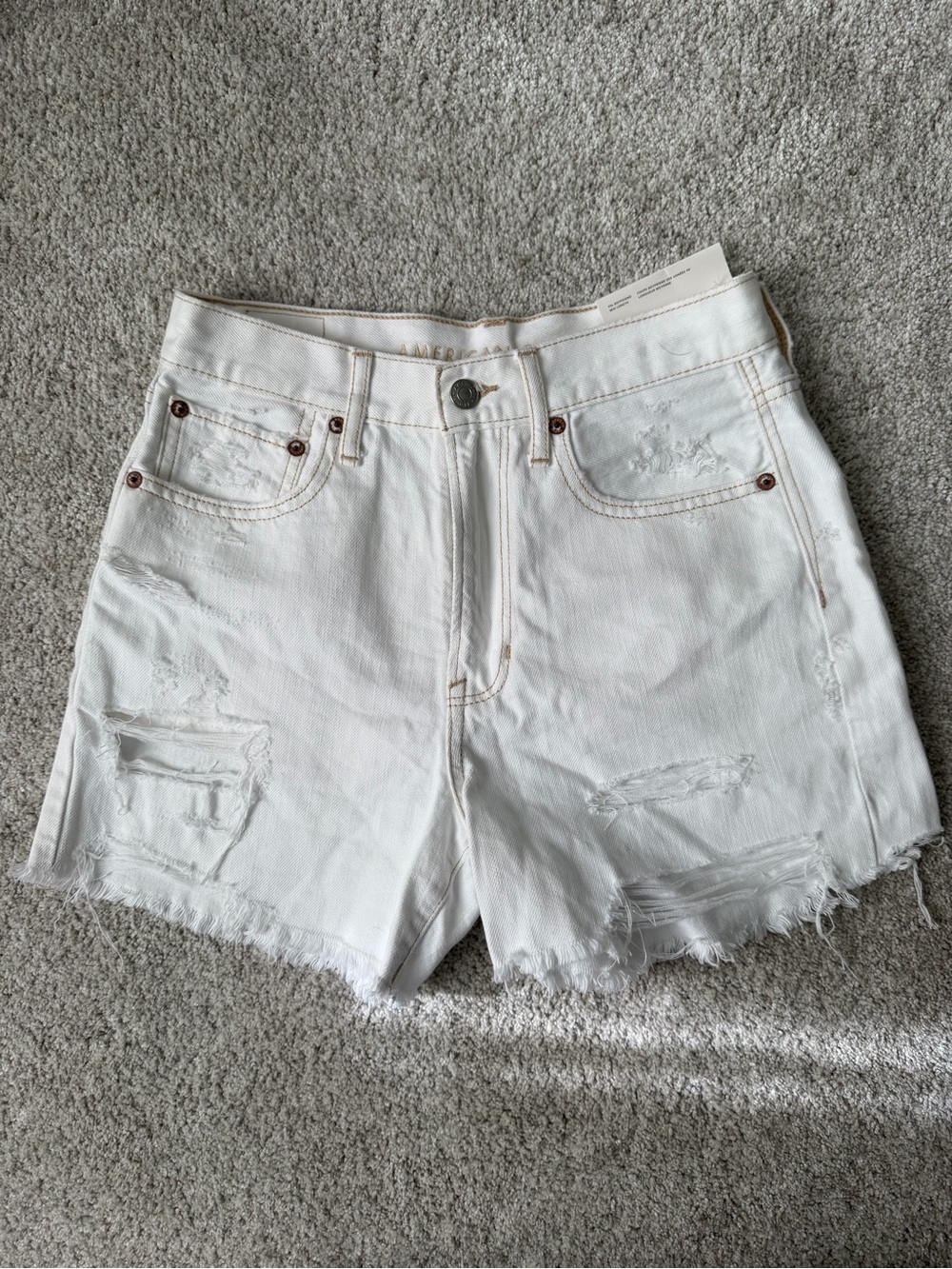 American Eagle Outfitters White Distressed High-Rise Denim Shorts